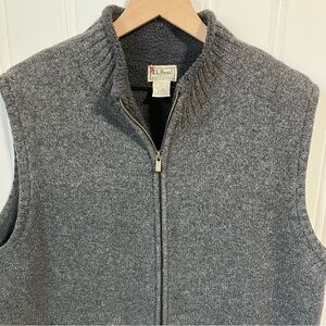 LL Bean 100% Lambswool Sherpa Lined Full Zip Dark Gray Sweater Vest Men’s L